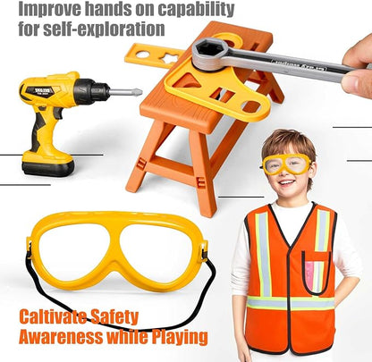 Zealous 48pcs Kids Tool Set with Tool Box & Electronic Toy Drill, Pretend Play Construction Kits for Kids Ages 3-5 Years Old, Toddler Boy Toys