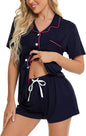 SWOMOG Womens Button Down Pajamas Set Short Sleeve Sleepwear Bride Soft Pj Lounge Sets XS-3XL