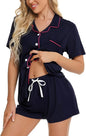 SWOMOG Womens Button Down Pajamas Set Short Sleeve Sleepwear Bride Soft Pj Lounge Sets XS-3XL