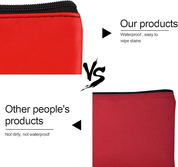 4Pack Money Bag 11 X 6 ", Safe Durable Money Bags with Zipper for Cash Waterproof, Coin Money Pouch PU Leather Bank Bag, Bank Bags with Zipper for Checks Makeup Bills Receipts Tool Storage Bag (Red)