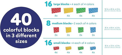 Teacher Created Resources Heavy-Duty Cardboard Building Blocks – 40-Piece Set, Supports 150 lbs – Easy-to-Clean, Sturdy, Colorful – Large, Medium & Small Sizes