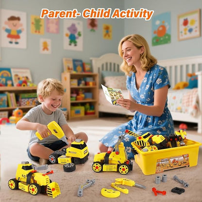 9 in 3 Take Apart Toys with Electric Drill Take Apart Truck Construction Set DIY Engineering Building Push Go STEM Toy Gift for Boys Ages 4-7 Years Old Gift