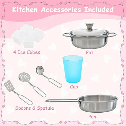 HONEY JOY Pink Kids Kitchen Playset, Wooden Little Chef Pretend Toy Kitchen Set w/Chalkboard, Telephone, Utensils, Oven, Microwave, Sink, Play Kitchen for Toddlers, Gift for Boys Girls, Pink