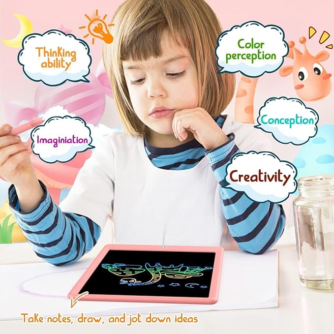 LCD Writing Tablet Doodle Board,10.5 inch Colorful Drawing Pad,Electronic Drawing Tablet, Drawing Pads,Travel Gifts for Kids Ages 3 4 5 6 7 8 Year Old Girls Boys (Pink)