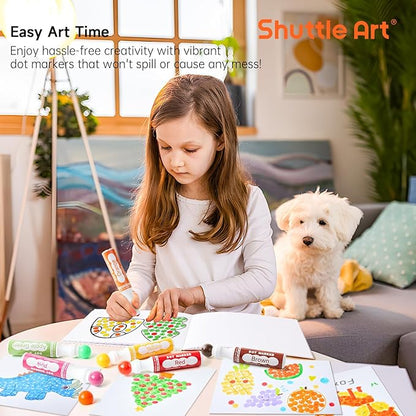 Shuttle Art Dot Makers, 12 Colors Bingo Daubers with 20 Unique Patterns of Dot Book for Toddler Art Activities, Non-Toxic Washable Coloring Markers for Preschool Kids Learning
