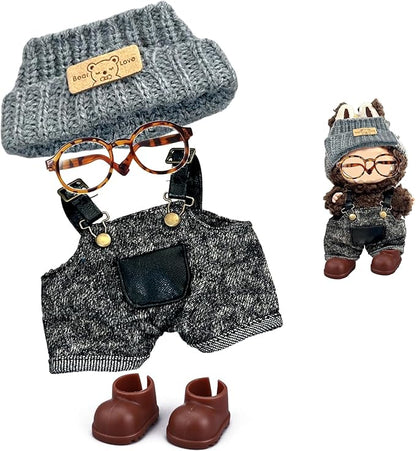 Clothes Set for Labubu 17cm Doll(NO Doll) , Handcrafted Crochet Set Hat & Jumpsuit, Stylish Premium for Labubu Outfit with Accessories, Cute for Dress up Unique Style