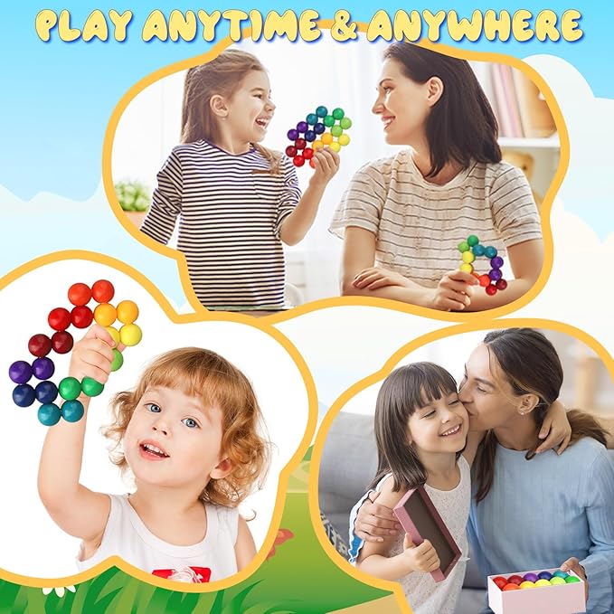 3 PCS Colorful Ball Fidget Ring Toy for Kids Toddlers, Fidget Chain Airplane Car Travel Trip for Age 3-8, Rainbow DIY Sensory Puzzle Toy for Easter Eggs Basket Stuffer Gifts