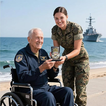 USMC 250th Anniversary Commemorative – Navy 250th Anniversary Coin, Double-Sided Marine Corps Challenge Coin with Metal Gift Box – Collectible Gift for Veterans, Marines, Patriots – 1.57"