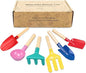 Beach Toys, 6 Pcs Children Beach Sand Toys, 8'' Kids Gardening Set Metal Garden Tools with Sturdy Wooden Handle,Safe Kids Shovel with Cylinder, Spoon, Fork, Rake, Flat Shovel & Pointed Shovel