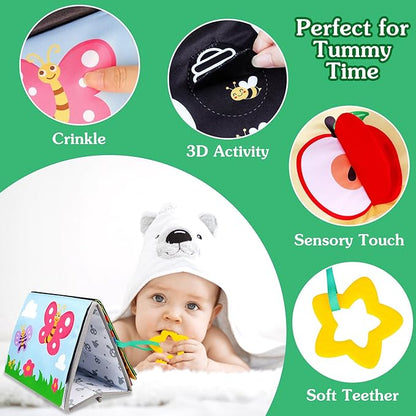 Tummy Time Mirror Baby Toys - Black and White High Contrast Baby Visual Stimulating Mirror Toys for Newborn - Montessori Infant Sensory Crinkle Toy for Babies Gifts 0 3 6 9 Months