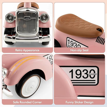 HONEY JOY Ride On Push Car, Outdoor Toddler Riding Toys w/Steering Wheel, Horn & Storage, Foot-to-Floor Sliding Car, No Batteries, Retro Baby Ride On Toys for Boys and Girls (Pink)