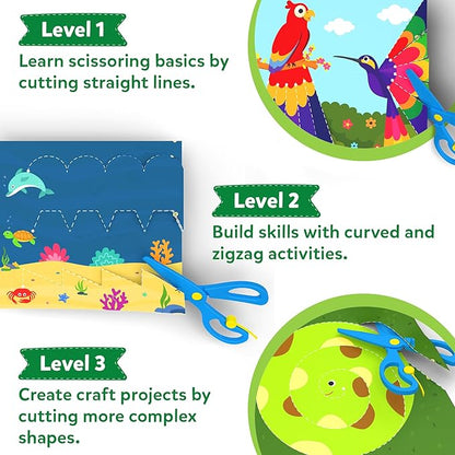 Skillmatics Scissor Skills Activity Book - Snip Snip, 25 Fun Cutting & Creative Activities for Preschoolers, 2 Child-Safe Scissors, Fine Motor Skills, Felt Craft Kit, Gifts for Kids Ages 3, 4, 5, 6, 7