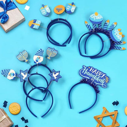 CiyvoLyeen Hanukkah Headbands 8 Pcs Gnome Menorah Dreidel Decorations Festive Head Hat Toppers Photo Booth Chanukah Party Favors Supplies Gifts Blue