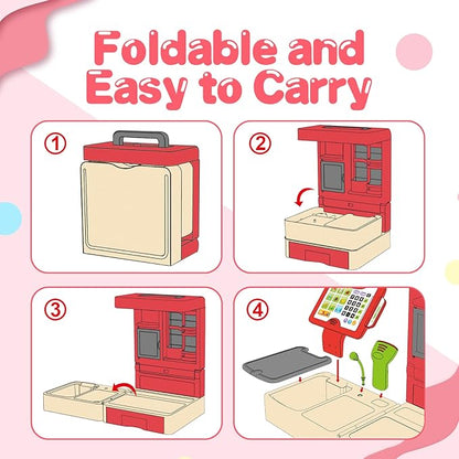 RedCrab Cash Register Toy for Kids,Toddler Store Pretend Plays Supermarket Calculator Cash Register Gift with Scanner, Play Money, Play Food for Boys & Girls