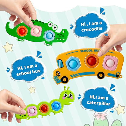 Fidget Push Pop Popper Bubbles Sensory Montessori Travel Car Airplane Flight Essential Activities Must Have Busy Restaurant Outdoor Stocking Stuffers Toys for 1 2 3 Old Toddlers Babies Over 6 Months.