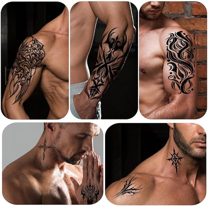 77 Sheets Temporary Tattoo, 17 Sheets Half Arm Cyber Sigil Fake Arm Leg Chest Tattoos for Adults Men Women, 60 Sheets Small Tattoos Stickers for Boys Girls Kids Body Art Design