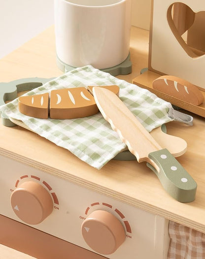 ROBUD 16pcs Kids Play Kitchen Knife Set - Wooden Cooking Playset, Montessori-Inspired Pretend Kitchen Toys for Toddlers, Role Play Gift for Boys and Girls