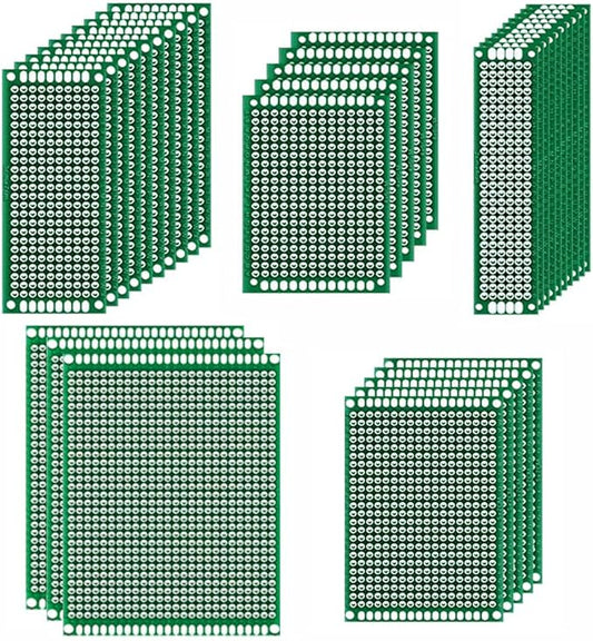 33pcs double-sided PCB prototype circuit board kit, 5 sizes of green universal printed circuit boards, can be used for electronic component soldering, suitable for DIY soldering projects.