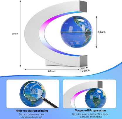 Magnetic Levitating Floating Globe Lamp with Multicolor LED Lights, Cool Gadgets C Frame Floating Globe for Office Home Desk Decor, Cool Tech Gift for Men Father Husbands Boys and Girls