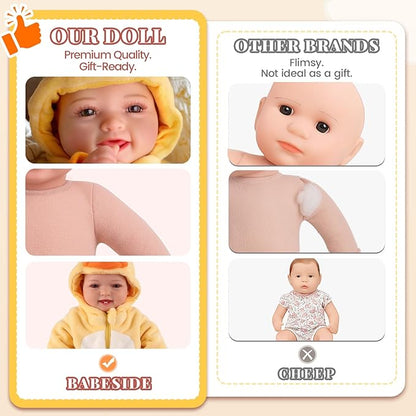 BABESIDE Lightweight Baby Doll Set – 15" Realistic Soft Doll for Girls, Easy to Carry & Hug – Pretend Play & Gift for Toddlers