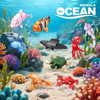 9 Packs Ocean Animals Building Sets,Party Favors for Kids Goodie Bags,Sea Animals Mini Building Blocks for Birthday Party Gift,Goodie Bags, Prize,Cake Topper