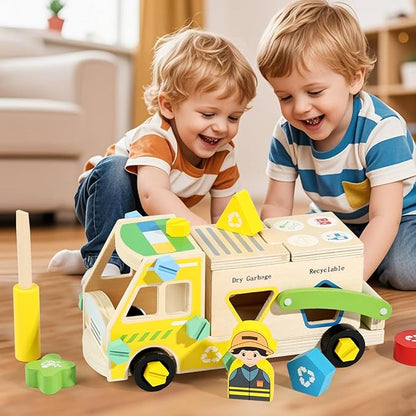 Wooden Recycling Truck Toy Take-Apart Garbage Sorting Truck