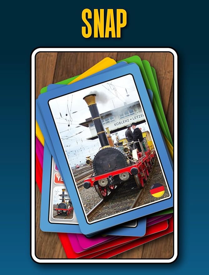 100 PICS Smart Cards Trains Card Game | 7 Games in 1 - Matching Pairs, Snap, Trumps, Rummy | Top Travel Game, Gift, Stocking Stuffer | for Adults, Kids, Boys, Girls | Age 5+, 1-8 Players