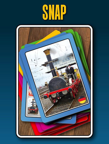 100 PICS Smart Cards Trains Card Game | 7 Games in 1 - Matching Pairs, Snap, Trumps, Rummy | Top Travel Game, Gift, Stocking Stuffer | for Adults, Kids, Boys, Girls | Age 5+, 1-8 Players