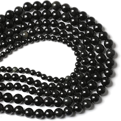 4MM 86PCS Natural Stone Black Obsidian Gemstone Loose Beads for Jewelry Making DIY Bracelet 1 Strand