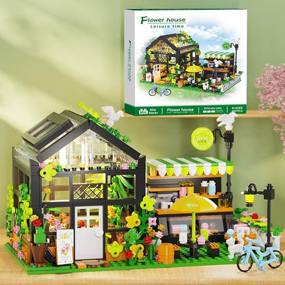 Flower House Building Set with LED, City Street House Flower Shop Building Blocks Toy, Valentine Gift for Girls 8-12 Year, Mini Brick 680pcs