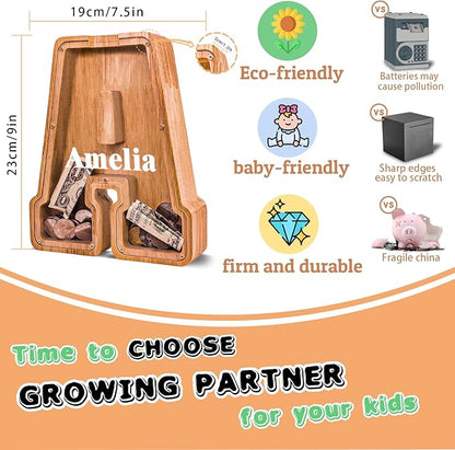 Wooden Letter Piggy Bank for Kids Larger Letter Piggy Bank for Boys and Girls Personalized Piggy Bank Initial Coin Bank Wood Kids Money Bank for Birthday and Festival