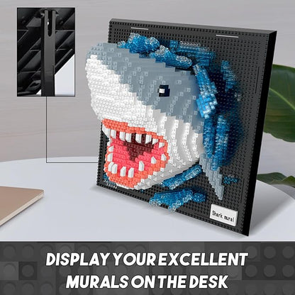 Shark Animals Wall Art Building Block Sets for Adults, No Compatible with Lego, 3D Micro Mini Bricks Kits for Home Wall Decor & Table Display, Creative Toy Gifts for Kids Teens Boys Girls (2166 PCS)