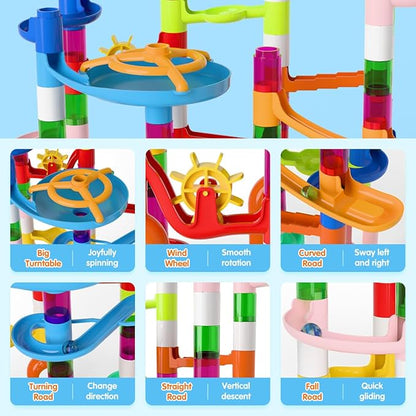Marble Run, 135pcs Marble Maze Game Construction Building Toys for Kids, Marble Track Race Set STEM Learning Toys Gift for Boys Girls 3 4 5 6 7 8 9 10+