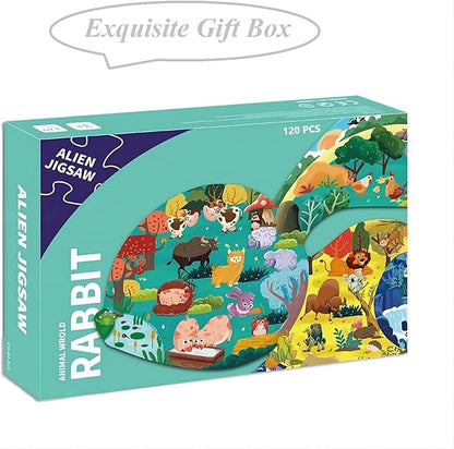 PINU Jigsaw Puzzles for Kids Ages 3-5, 6-8, 8-10, Children Colorful Fun Animal Shaped Puzzle Learning Educational Toys Gifts Games for Boys and Girls (Rabbit-120 PCS)