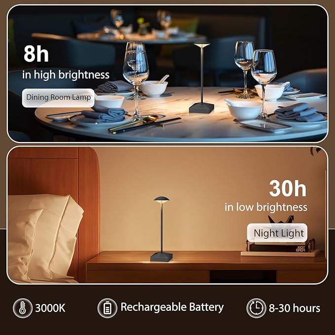 3 Pack 8.26in Black Small Cordless Table Lamps Rechargeable, Battery Operated Mini Lamp, Small Lamp Touch Portable Table Lights, LED Night Light for Bedside/Dining/Bar/Outdoor (Blcak-B)