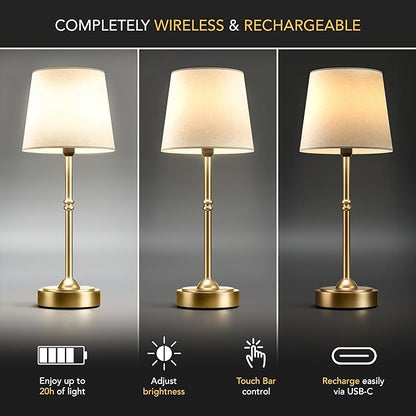 Wireless Table Lamp - Rechargeable LED Desk Lamp with Dimmer, 3 Brightness Levels, Swedish Design for Home, LED Light Bulb Included, for Office, Kitchen or Bedroom (Silver)