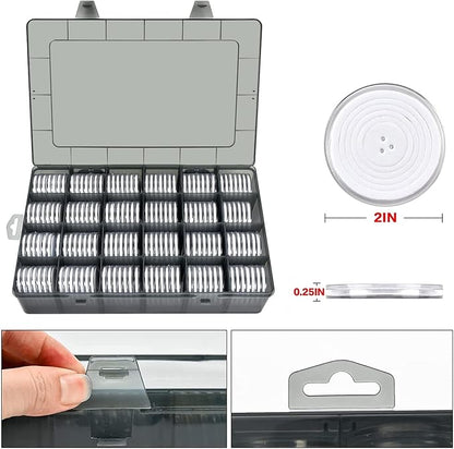 FULLCASE Coin Capsules 46mm with Foam Gasket and Plastic Storage Organizer Box, 6 Sizes (20/25/27/30/38/46 mm) Coins Collector Case Holder for Collection Supplies-168 Pieces(Light Grey)
