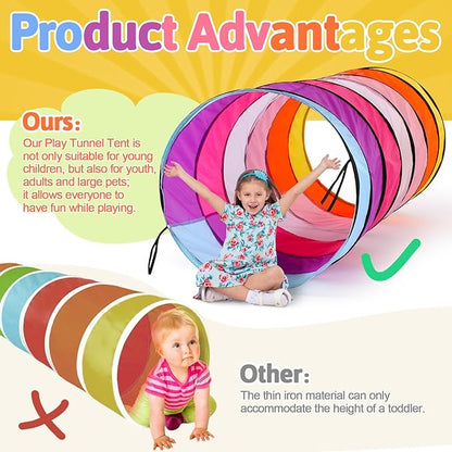 27.6 Inch Large Play Tunnel for Kids Pop Up Play Tunnel Tent Colorful Crawl Tunnel for Toddlers Babies Children or Dogs, Collapsible Gift for Boy Girl Tunnel Toys Indoor Outdoor (2 Pcs)