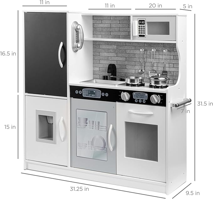 Best Choice Products Pretend Play Kitchen Wooden Toy Set for Kids w/Realistic Design, Telephone, Utensils, Oven, Microwave, Sink - White
