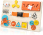 Montessori Busy Board for Toddlers, 9-in-1 Wooden Sensory Toys for Fine Motor Skills, Educational Activity Board for Preschool Learning, Travel Toys Gift for Boys Girls 3 4 5