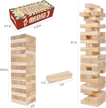 GOTHINK Tumble Tower Game for Kids and Adults, 54pcs Wooden Board Stacking Game for Family Games Night, Classical Wood Blocks Game, Standard Size