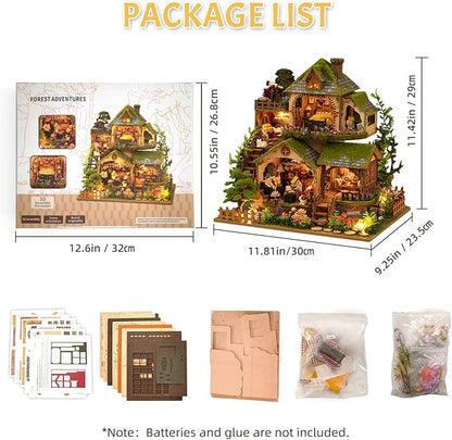 DIY Miniature House Kit with LED Lights, Forest Adventure Wooden Mini House Building Kit for Adults & Teens, Creative Crafts for Women, Friends & Hobbyists
