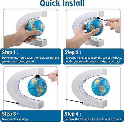 Magnetic Levitating Globe with LED Light, Cool Tech Gift for Men Father Boys and Girls, Birthday Gifts for Kids, Floating Globes World Desk Gadget Decor in Office Home Display (Silver)
