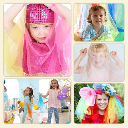 Colovis 30 Pack Dance Scarves,15 Colors Square Juggling Scarf Props Magic Trick Silk Scarves Music Movement Scarf for Kids to Play with, 24 by 24 Inches