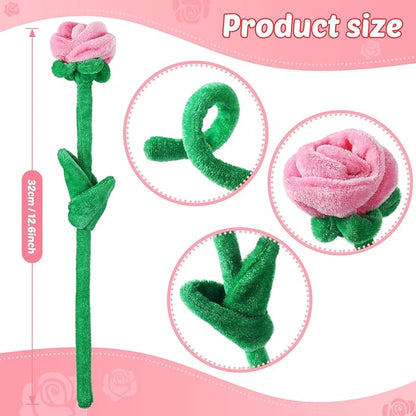 18 Pcs Plush Rose Flower Stuffed Bendable Stems Plush Bouquet Toy Soft Floral 12.6 Inch for Graduation 2025 Mother's Day Valentines Day Girl Girlfriend Wife Family and Friends(Red Pink Series)