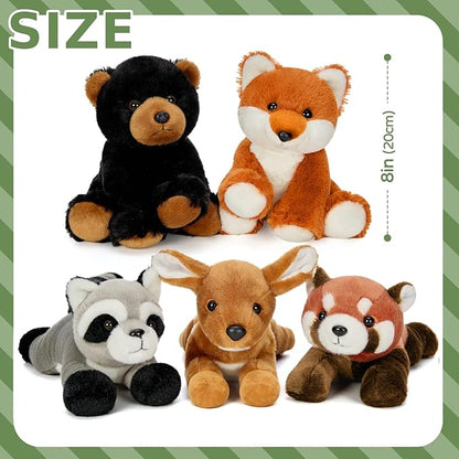 MaoGoLan 8 inch Woodland Stuffed Animals in Bulk for Kids - Bear Deer Fox Raccoon Red Panda Stuffed Plush Toys Set Baby Shower Party Favors Themed Party Decorations Christmas Easter Gifts