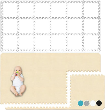 Yostrong® 18 Tiles Interlocking Puzzle Foam Baby Play Mat with Straight Edges for Playing - EVA Babies Crawling Mat | Rubber Floor Work Out Mats for Home Gym. Beige. YOC-Jb18S18