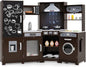 HONEY JOY Corner Play Kitchen, Large Wooden Pretend Toy Kitchen Set w/Lights, Ice & Coffee Maker, Range Hood, Chalkboard, Microwave, Cookware, Little Chef Kids Kitchen Playset for Toddlers (Espresso)