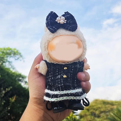 17cm Doll Clothes and Shoes Set, Cute Girls Outfits and Leather Shoes, 4 PCS Black Chic Dress Stylish Outfits Exquisite Accessories