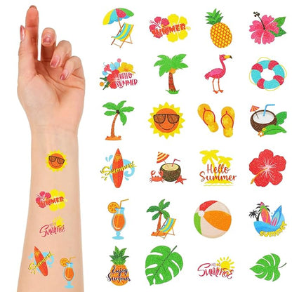Landhoow 240 Pcs Summer Hawaiian Tattoos Temporary Glitter Face Tattoos Cool Body Sticker Costume Accessory Tattoos Party Favor